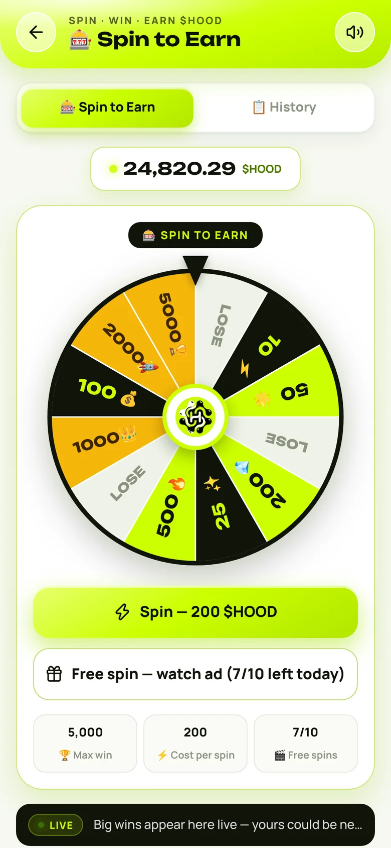 Spin to Earn wheel