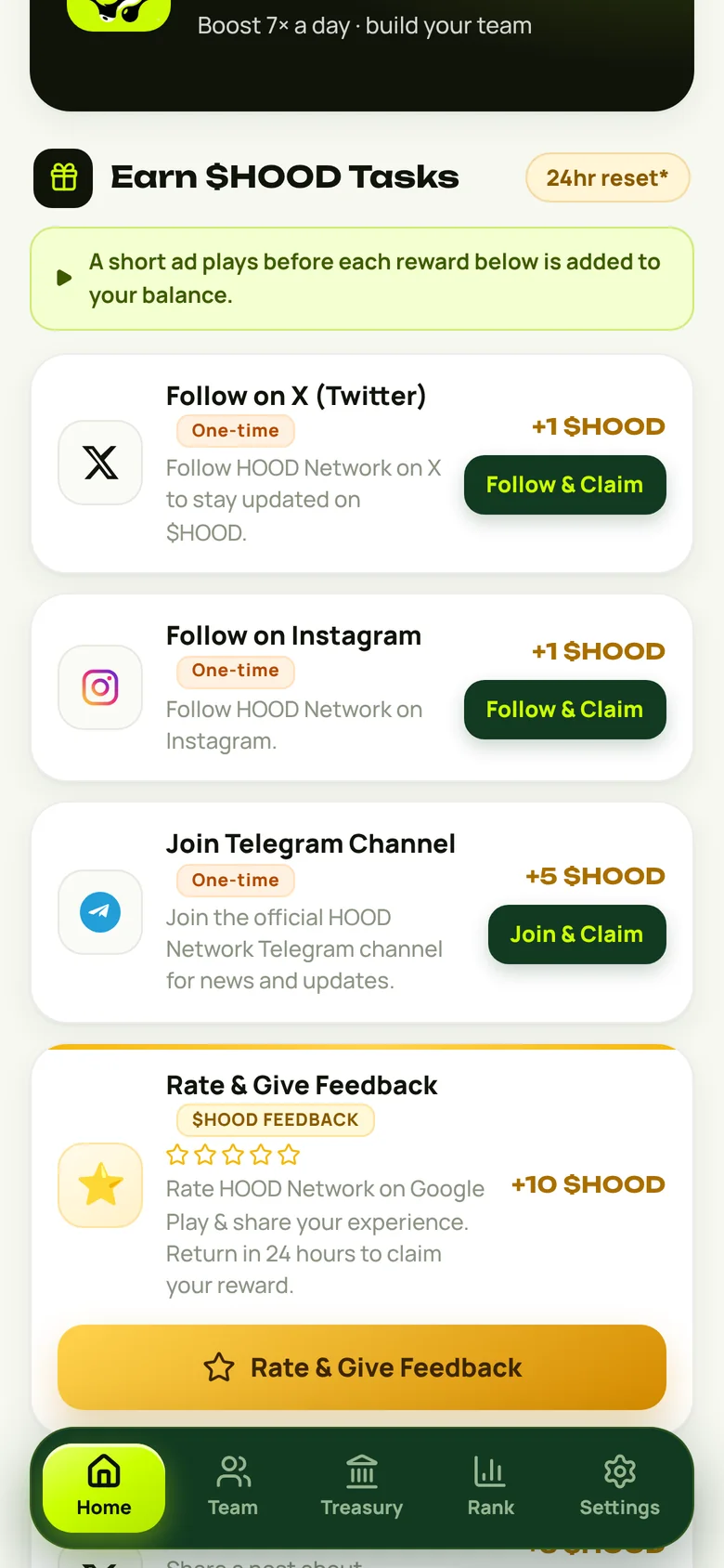 Earn tasks list