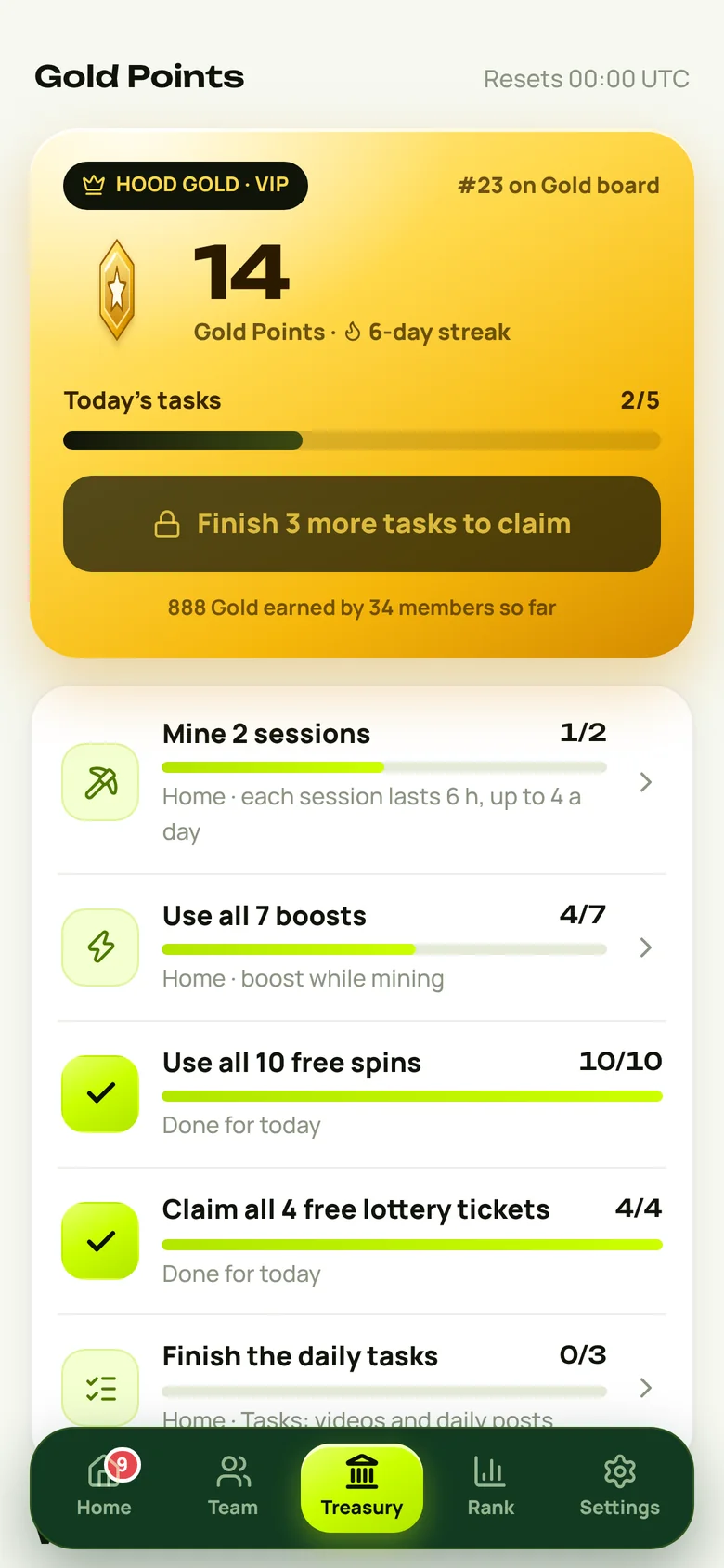 Gold Points checklist in the app